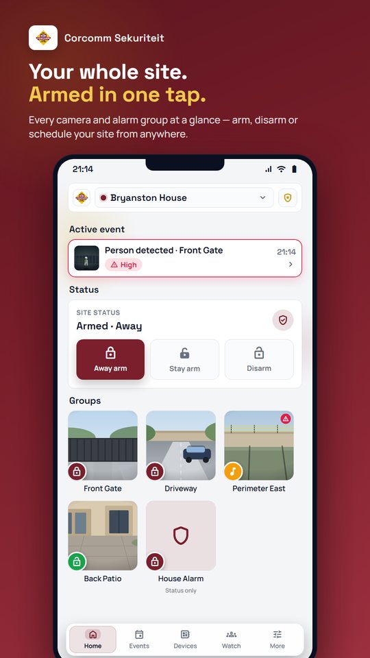Corcomm Sekuriteit branded app